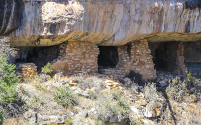 Cliff dwellings under the canyon rim in Walnut Canyon National Monument 