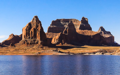 The sun highlights a rock formation in Glen Canyon NRA