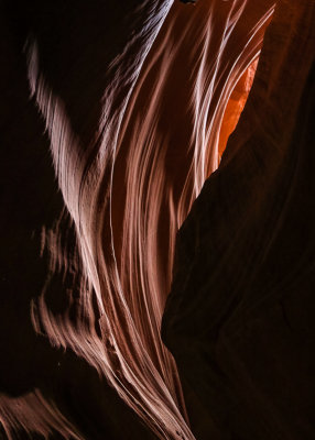 Sandstone reflected in light in Antelope Canyon