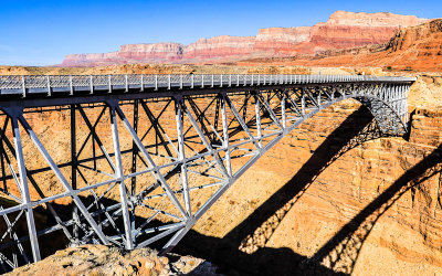 Navajo Bridge casts a shadow into Marble Canyon in Glen Canyon NRA