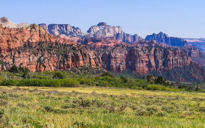 View of Zion Canyon mountain tops from along the Kolob Terrace Road in Zion National Park
