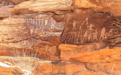 Upper Wall Panel petroglyph in the Falling Man area in Gold Butte National Monument