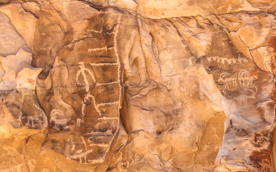 Detail of Large Man petroglyph in the Falling Man area in Gold Butte National Monument