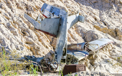 Prop plane crash near a hill of old mine tailings in El Dorado Canyon, Nelson Nevada