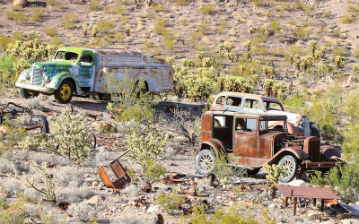 Old vehicles in the desert in El Dorado Canyon, Nelson Nevada