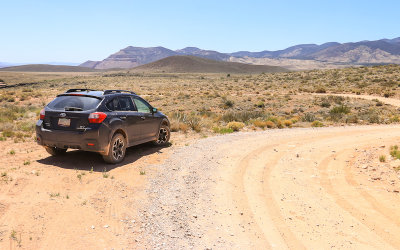 Subaru parked because of road conditions three miles south of Tuweep in Grand Canyon National Park