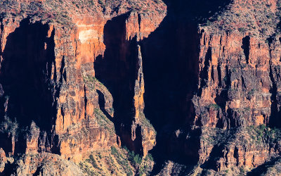 Shadow of a tower below Deva Temple from Bright Angle Point in Grand Canyon National Park