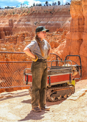 A park ranger working on building a wall along the Navajo Trail in Bryce Canyon National Park