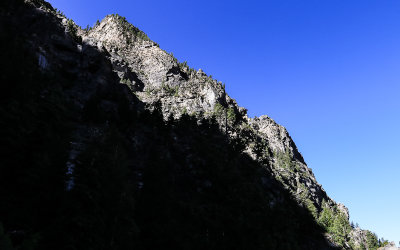 Shadows and sun on a mountain ridge in Timpanogos Cave National Monument