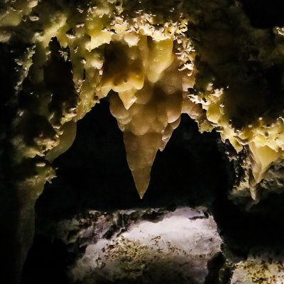 Stalactite with a drop of water in Timpanogos Cave National Monument