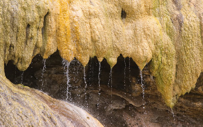 Close up of water flowing from the Rainbow Terraces in Hot Springs State Park