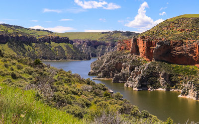 The Bighorn Lake and surrounding cliffs in Bighorn Canyon National Recreation Area  North