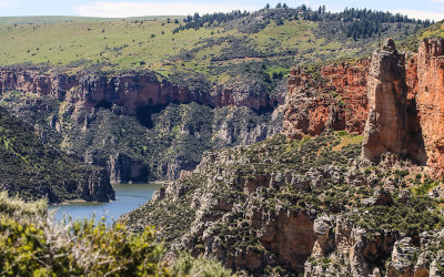 Rocky cliffs above Bighorn Lake in Bighorn Canyon National Recreation Area - North