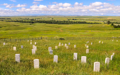 Markers of fallen 7th Cavalry Soldiers on Last Stand Hill in Little Bighorn Battlefield National Monument