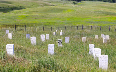 View of markers on Last Stand Hill in Little Bighorn Battlefield National Monument