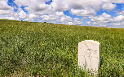 7th Cavalry Soldier's marker on the Reno-Benteen Battlefield in Little Bighorn Battlefield National Monument