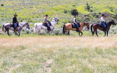 Riders from the 7th Cavalry reenactors in Little Bighorn Battlefield National Monument