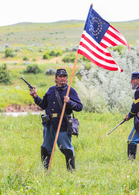 U.S. 7th Cavalry flag bearer dismounted at the Battle of the Little Bighorn
