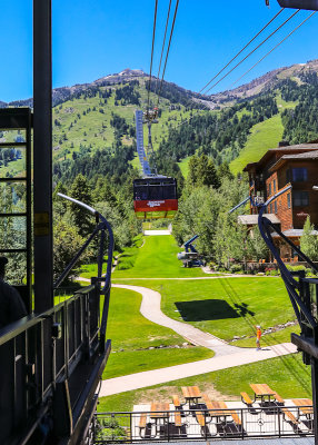 The gondola approaches the base of the mountain in Jackson Hole Wyoming