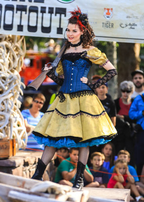 Bar maiden in the Town Square Shootout in Jackson Hole Wyoming