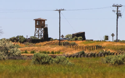 Distant view of the camp entrance in Minidoka National Historic Site