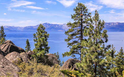 View of the lake from the Cave Rock Overlook in Lake Tahoe