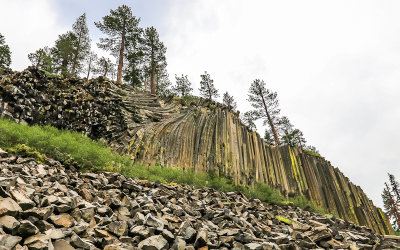 The 60 foot high sheer wall of basalt in Devils Postpile National Monument 