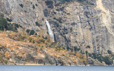 Wapama Falls flows into the Hetch Hetchy Reservoir in Yosemite National Park