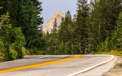 A granite peak viewed over the Tioga Road in Yosemite National Park