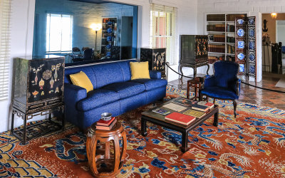 Sitting room with oriental dcor and blue mirror in Eugene ONeill National Historic Site