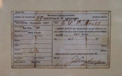 Eugene ONeills seaman certificate in Eugene ONeill National Historic Site