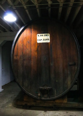 Large champagne cask in the Korbel Champagne Cellars
