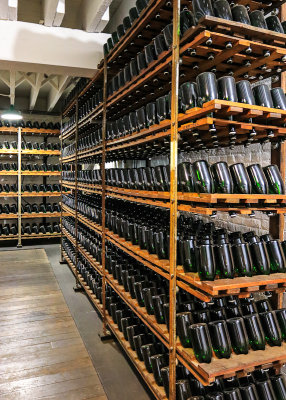 Automatic champagne riddling rack (1950s) in the Korbel Champagne Cellars