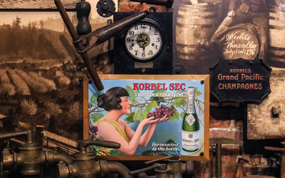 Museum display in the Korbel Champagne Cellars