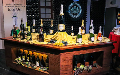 Display of Korbel Champagne products in the Korbel Champagne Cellars
