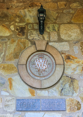 V. Sattui Winery crest built into a building in Napa Valley