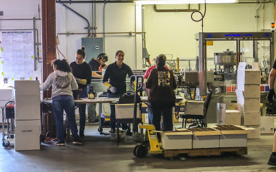 Bottling and packing area at the V. Sattui Winery in Napa Valley