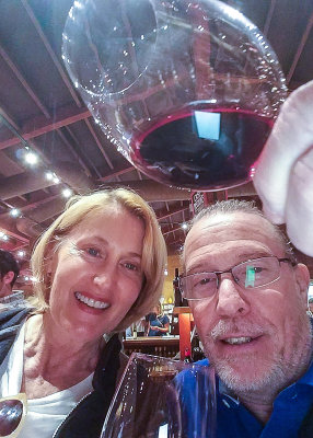 Beth and Jerry tasting wine at the V. Sattui Winery in Napa Valley