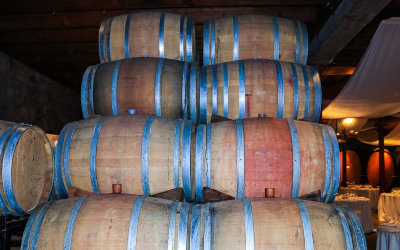 Small wine casks at the V. Sattui Winery in Napa Valley