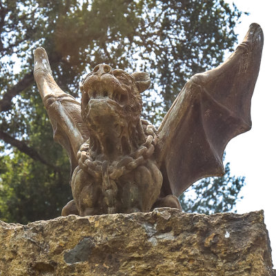 Gargoyle guarding a passage at the Castello di Amorosa Winery in Napa Valley