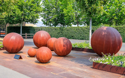 Spheres in a courtyard at the Alpha Omega Winery in Napa Valley