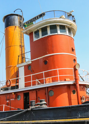 Tower and stack close-up of the Hercules tugboat in San Francisco Maritime NHP