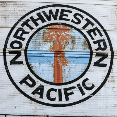 Northwestern Pacific makings on the side of the Eureka ferry in San Francisco Maritime NHP