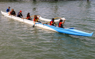 Students navigating the Aquatic Park in San Francisco Maritime NHP