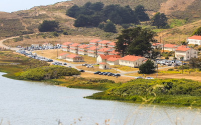 Fort Cronkhite barracks across Rodeo Lagoon in Golden Gate National Recreational Area