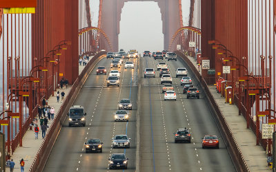 Roadway across the Golden Gate Bridge in Golden Gate National Recreational Area