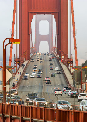 Looking down the Golden Gate Bridge in Golden Gate National Recreational Area