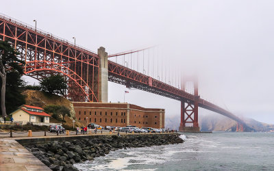 Fort Point at the foot of the southern foundation of the Golden Gate Bridge in Fort Point National Historic Site 