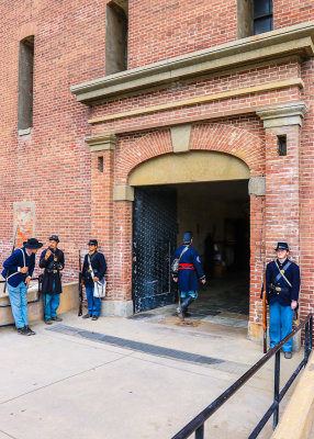 The sally port manned by soldiers in Fort Point National Historic Site