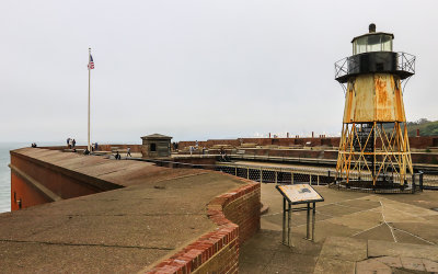 Fort lighthouse with San Francisco in the distance in Fort Point National Historic Site